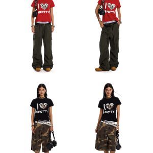 American Retro Small Dog Print Short Sleeve T-Shirt for Men and Women, Summer Loose Fit Slimming Top, Trendy Casual Style