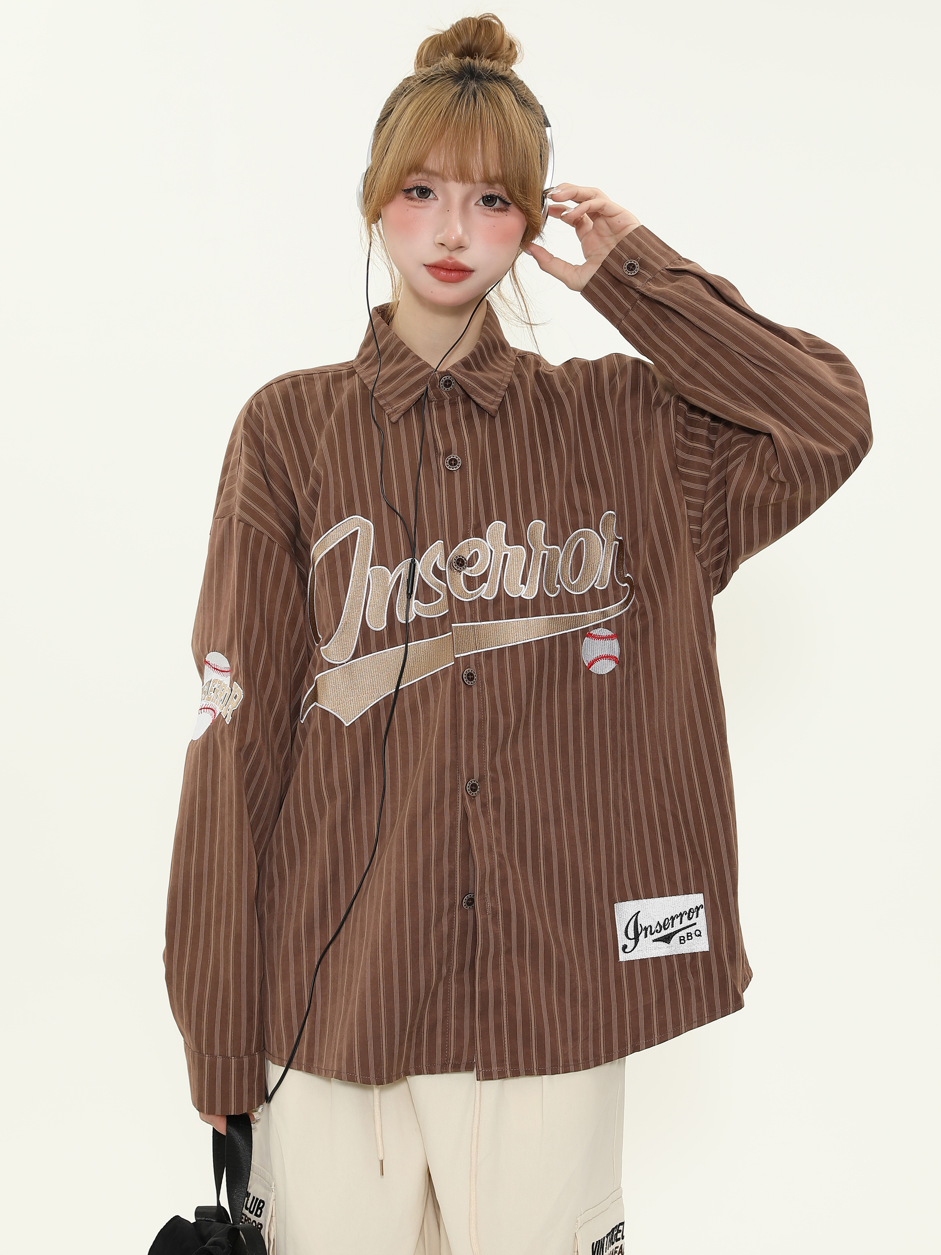 American Retro Sports Style Letter Embroidery Long Sleeve Shirt for Men and Women, Loose Fit Couple Jacket, Y2K Fashion