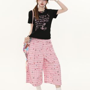 American Retro Star Print Casual Wide-Leg Pants for Women - Trendy Summer Loose Slim Fit Fashion
