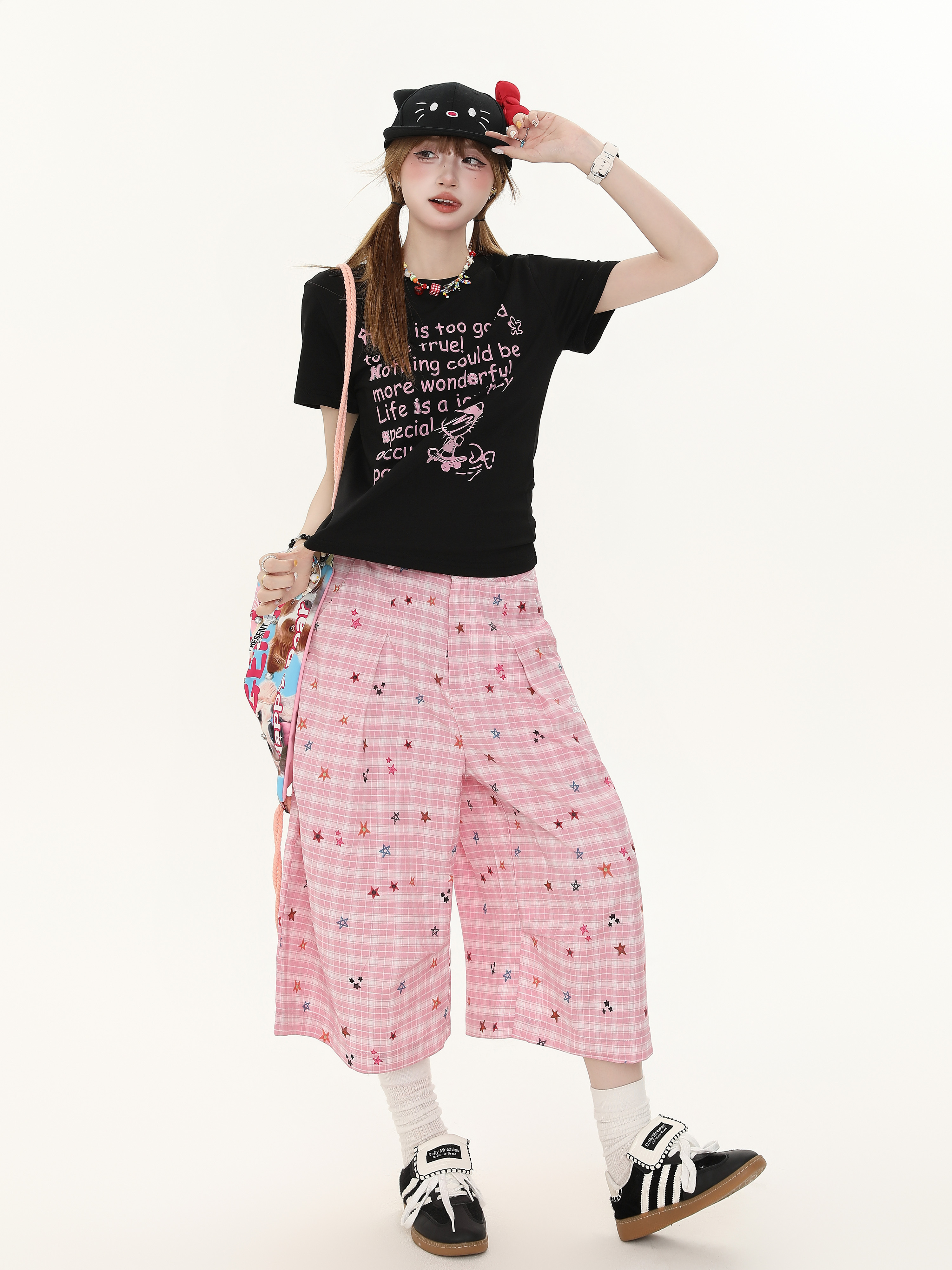 American Retro Star Print Casual Wide-Leg Pants for Women - Trendy Summer Loose Slim Fit Fashion