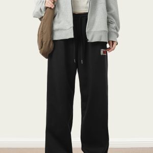 American Retro Streetwear Floor-Length Sweatpants for Men and Women - Loose Straight-Leg Sports Pants for Autumn and Winter