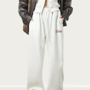 American Retro Streetwear Floor-Length Sweatpants for Men and Women - Loose Straight-Leg Sports Pants for Autumn and Winter
