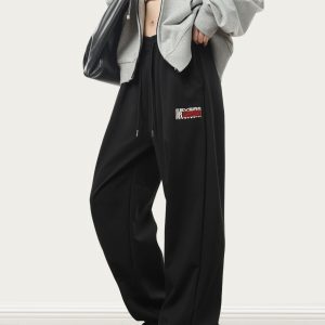 American Retro Streetwear Floor-Length Sweatpants for Men and Women - Loose Straight-Leg Sports Pants for Autumn and Winter