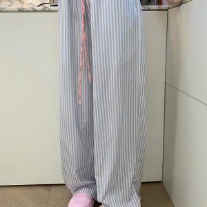 American Retro Striped Color-Blocking Wide-Leg Drawstring Casual Pants for Men and Women - Versatile Loose-Fitting Sports Trousers