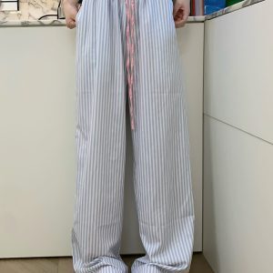 American Retro Striped Color-Blocking Wide-Leg Drawstring Casual Pants for Men and Women - Versatile Loose-Fitting Sports Trousers