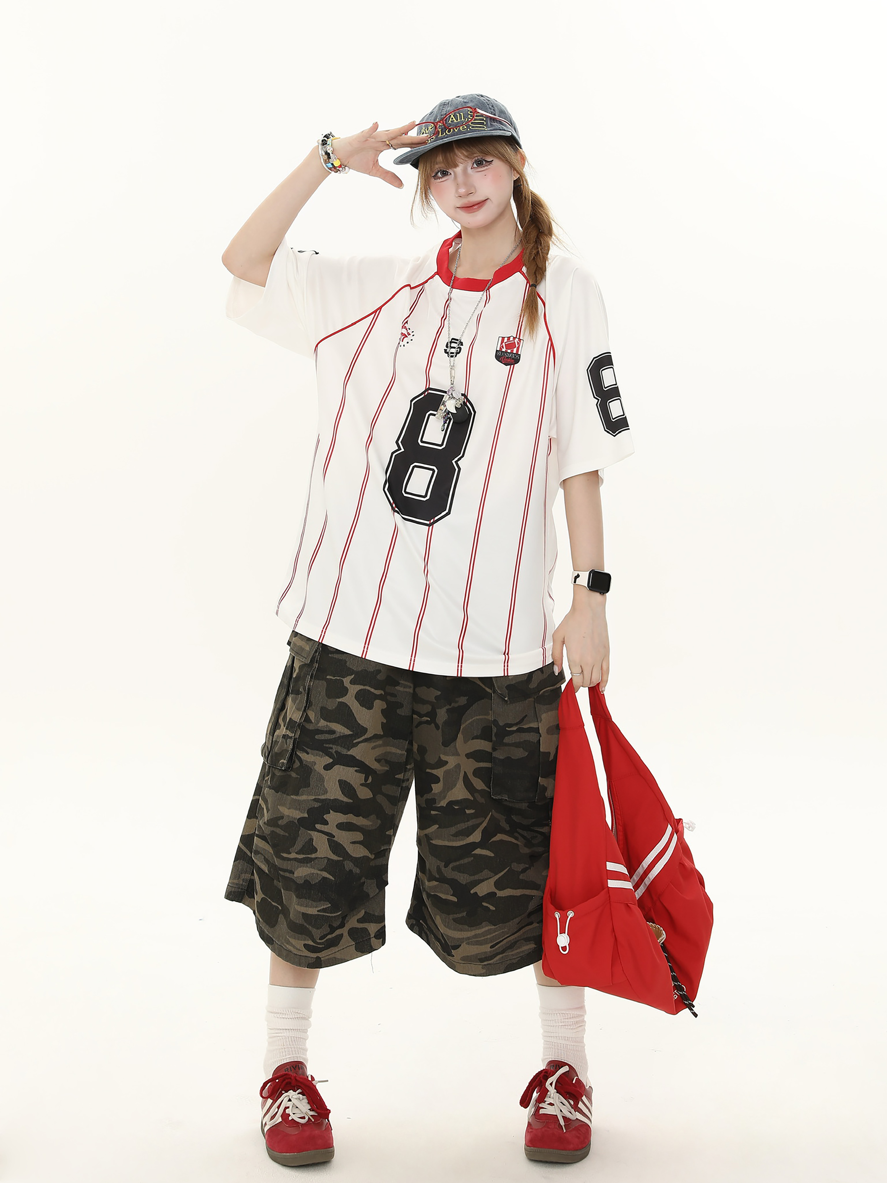 American Retro Striped Raglan Short Sleeve T-Shirt for Women - Summer Loose Casual Top, Vintage Style