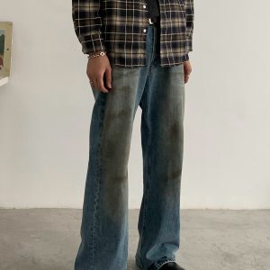 American Retro Washed Vintage Flared Jeans - Clean Fit Straight-Leg Long Pants for a Timeless Y2K Look