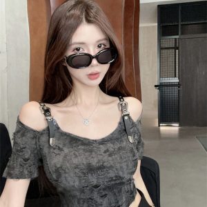 American-Style Apocalyptic Short-Sleeve T-Shirt for K-Pop Girls, Jazz Dance Slim Fit Top