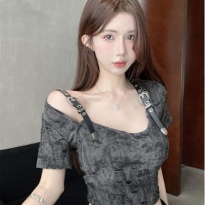 American-Style Apocalyptic Short-Sleeve T-Shirt for K-Pop Girls, Jazz Dance Slim Fit Top