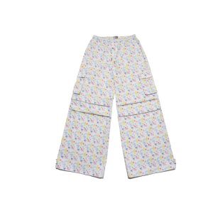 American-Style Colorful Line Printed Work Pants in White - Trendy 90s-Inspired Fashion for Effortless Style