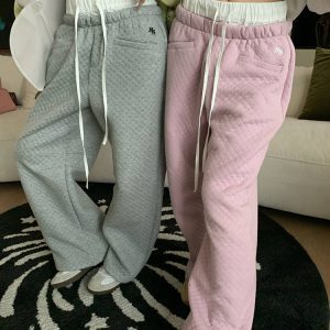 American Style Diamond-Patterned Drawstring Straight-Leg Pants for Men and Women - Loose Casual Versatile Wide-Leg Trousers