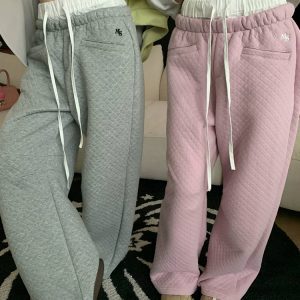 American Style Diamond-Patterned Drawstring Straight-Leg Pants for Men and Women - Loose Casual Versatile Wide-Leg Trousers