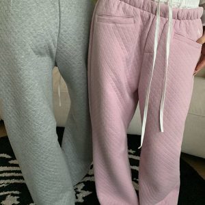 American Style Diamond-Patterned Drawstring Straight-Leg Pants for Men and Women - Loose Casual Versatile Wide-Leg Trousers