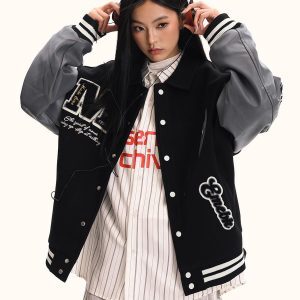 American Style Embroidered Baseball Jacket for Men and Women - Retro Trendy Loose Fit Top Coat
