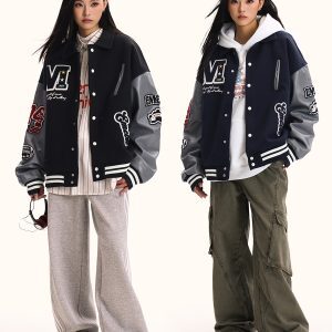 American Style Embroidered Baseball Jacket for Men and Women - Retro Trendy Loose Fit Top Coat