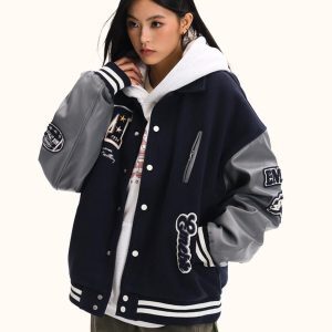 American Style Embroidered Baseball Jacket for Men and Women - Retro Trendy Loose Fit Top Coat