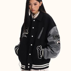 American Style Embroidered Baseball Jacket for Men and Women - Retro Trendy Loose Fit Top Coat