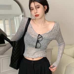 American Style Long Sleeve Spicy Girl Jazz Dance Top for Women, K-Pop Inspired Music Festival Cover-Up