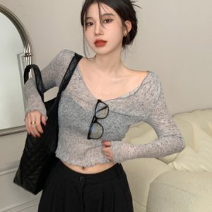 American Style Long Sleeve Spicy Girl Jazz Dance Top for Women, K-Pop Inspired Music Festival Cover-Up