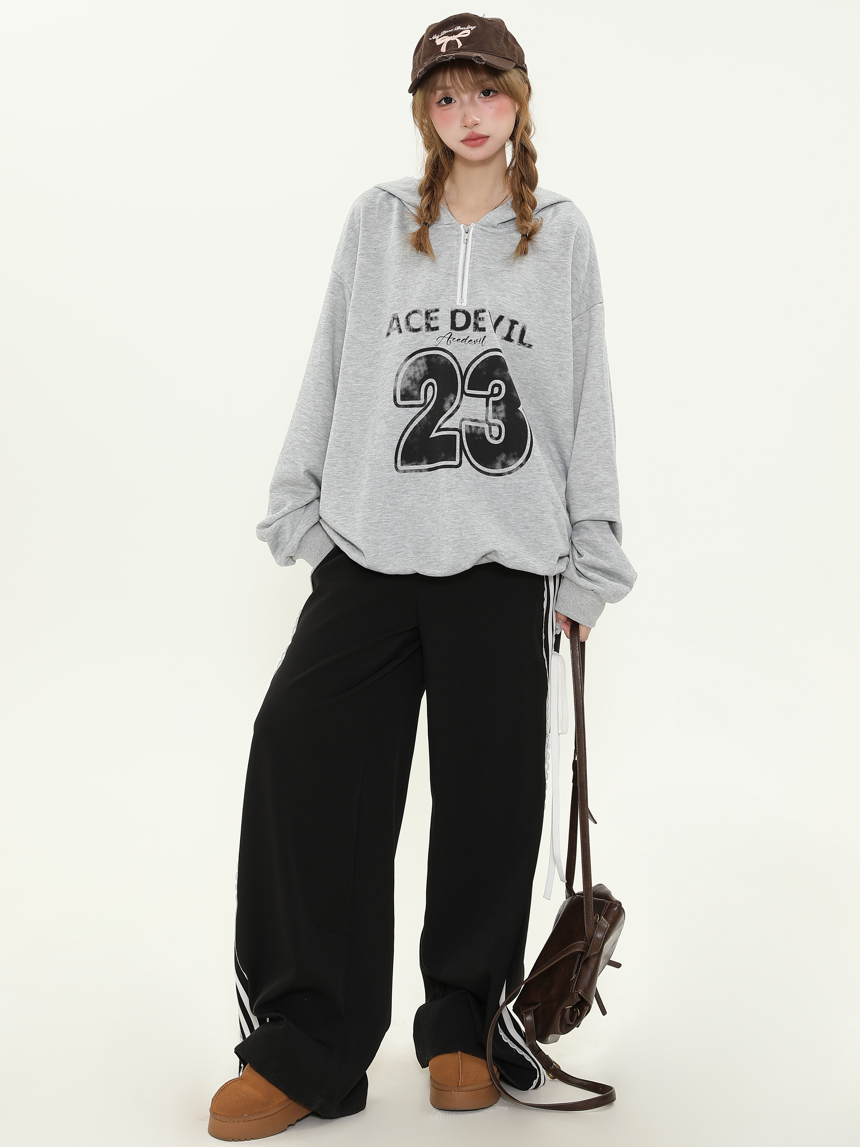 American-Style Spicy Girl Bow Tie Lace Striped Casual Wide-Leg Pants for Women - Loose Slim Fit, Trendy Y2K Fashion