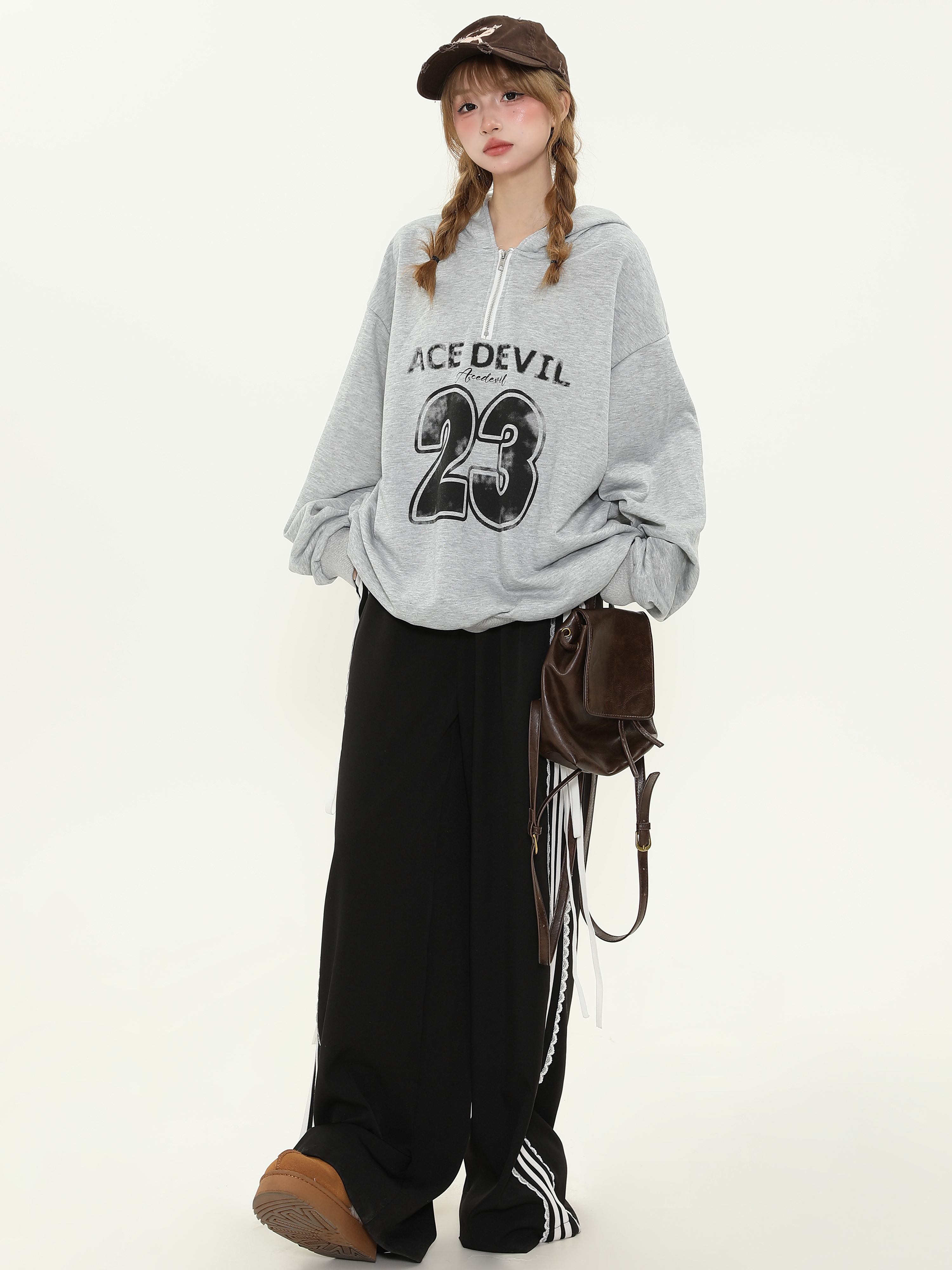 American-Style Spicy Girl Bow Tie Lace Striped Casual Wide-Leg Pants for Women - Loose Slim Fit, Trendy Y2K Fashion