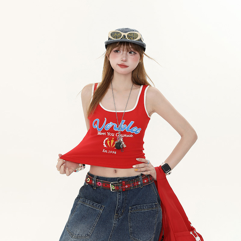 American-Style Spicy Girl Letter Print Camisole for Women - Summer Slim-Fit Versatile Top, Y2K Fashion Trend