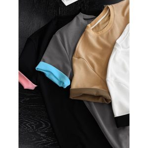 American Vintage Color Block Splicing Loose Short Sleeve T-Shirt - Trendy Summer Style for 90s and Y2K Fashion