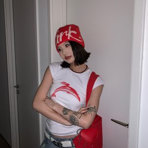 American Vintage Dolphin Round Neck T-Shirt for Women, Slim Fit, Tight-Fitting, Versatile Summer Short Sleeve Top, Y2K Style