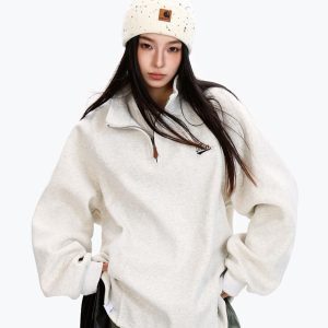 American Vintage Half-Zip Sweatshirt for Men and Women, Casual Loose Fit Sports Jacket, Versatile Streetwear Top
