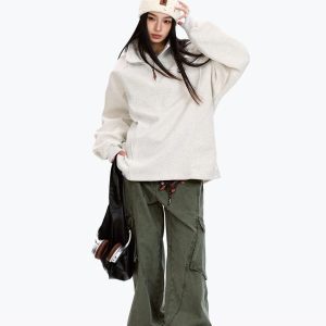 American Vintage Half-Zip Sweatshirt for Men and Women, Casual Loose Fit Sports Jacket, Versatile Streetwear Top