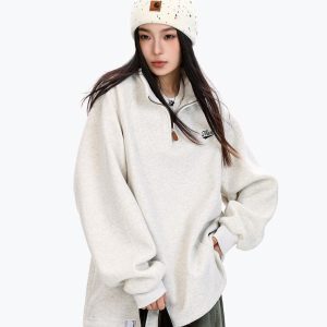 American Vintage Half-Zip Sweatshirt for Men and Women, Casual Loose Fit Sports Jacket, Versatile Streetwear Top