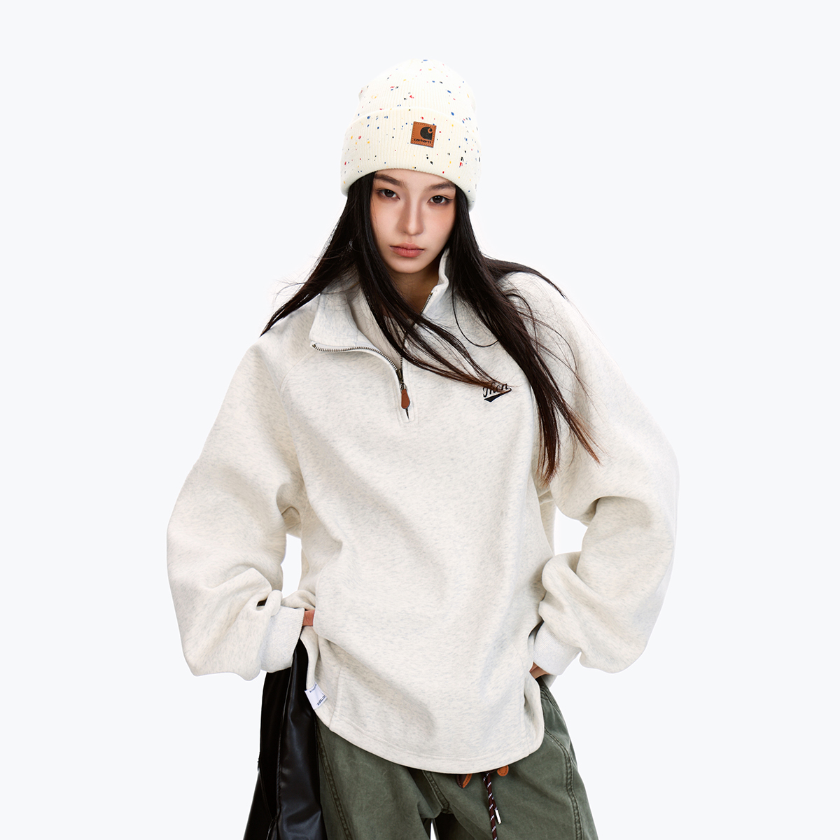 American Vintage Half-Zip Sweatshirt for Men and Women, Casual Loose Fit Sports Jacket, Versatile Streetwear Top