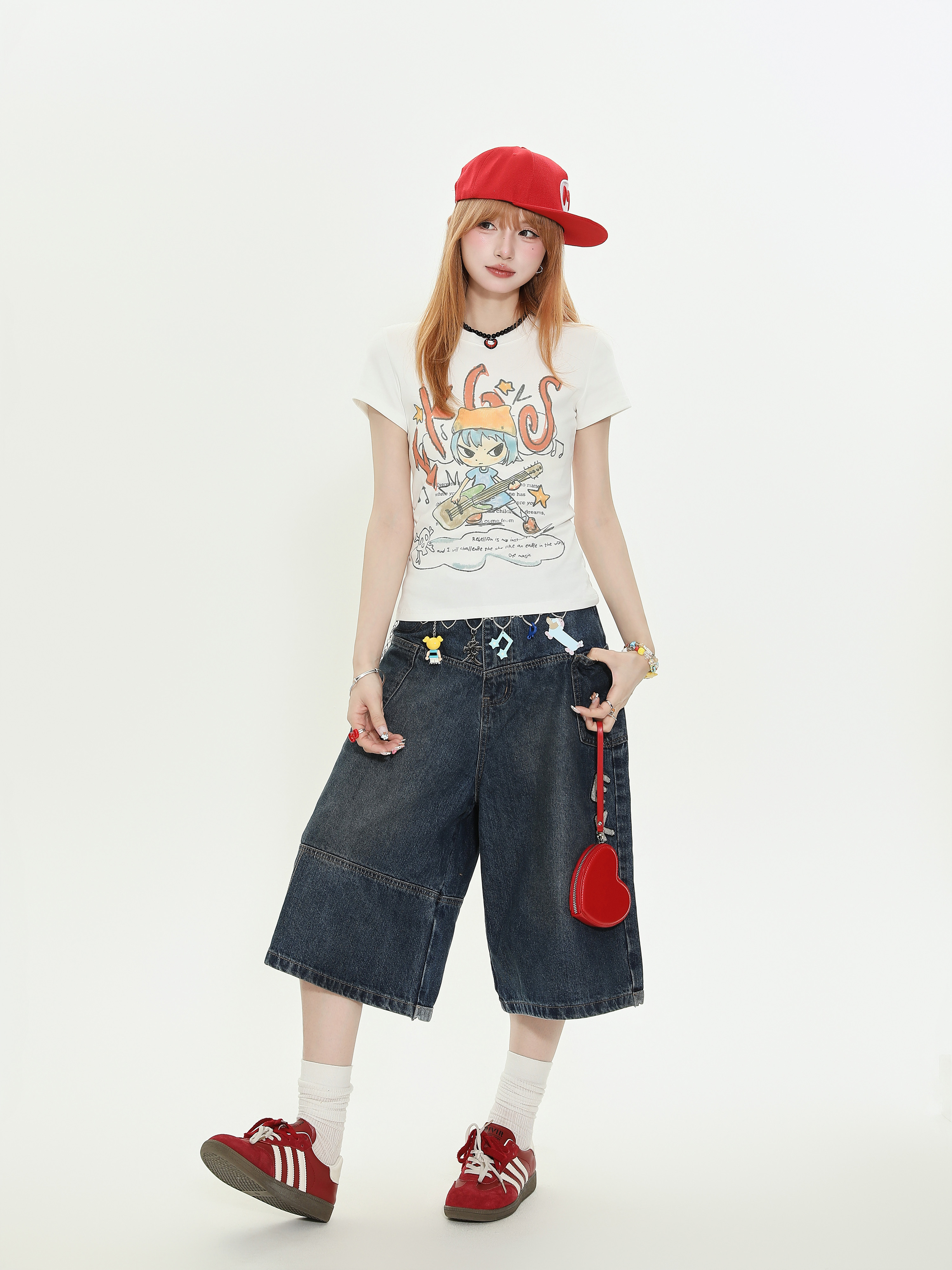 American Vintage Letter Embroidered Denim Shorts for Women - Loose Casual Capri Pants, Summer Versatile Style