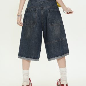 American Vintage Letter Embroidered Denim Shorts for Women - Loose Casual Capri Pants, Summer Versatile Style
