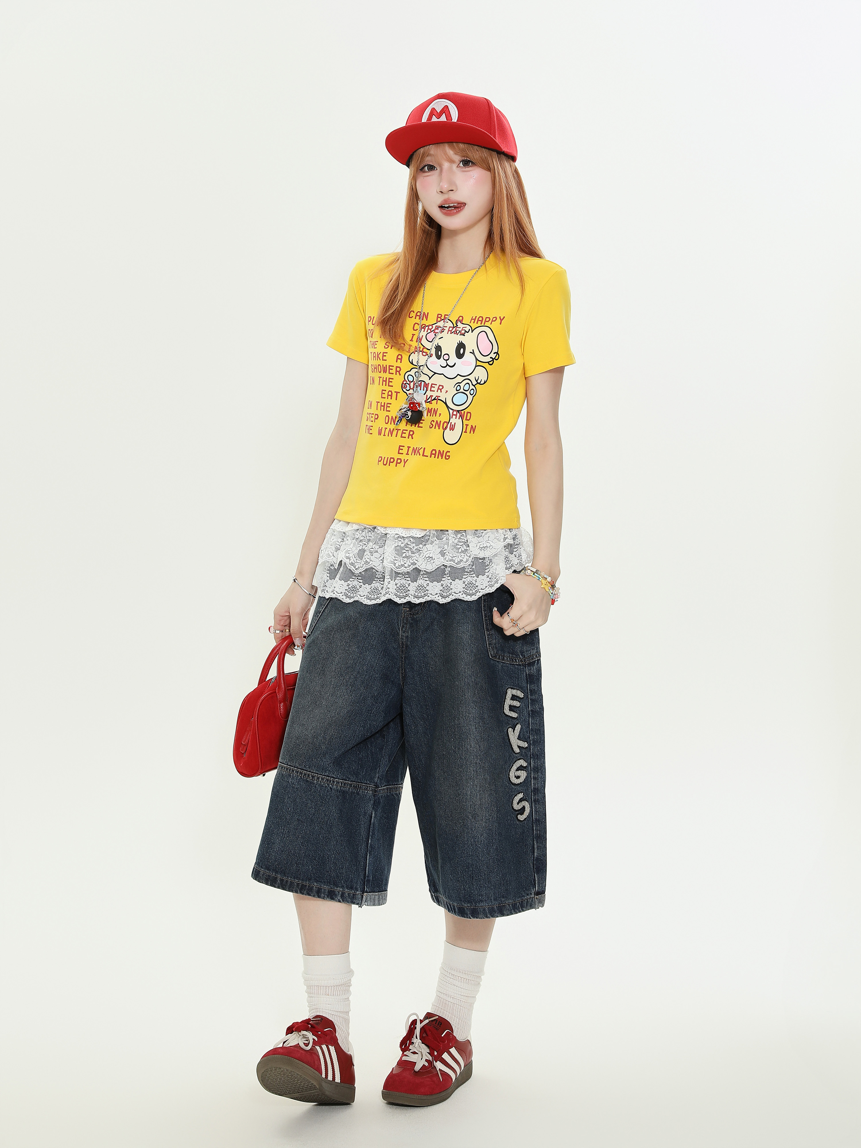 American Vintage Letter Embroidered Denim Shorts for Women - Loose Casual Capri Pants, Summer Versatile Style