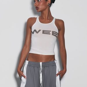 American Vintage Letter Print Tank Top for Women - Basic U-Neck Simple Versatile Knitted Top, Y2K Fashion, Casual Style