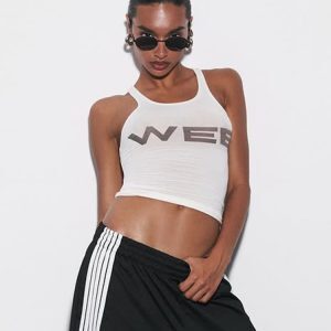 American Vintage Letter Print Tank Top for Women - Basic U-Neck Simple Versatile Knitted Top, Y2K Fashion, Casual Style