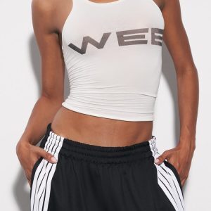 American Vintage Letter Print Tank Top for Women - Basic U-Neck Simple Versatile Knitted Top, Y2K Fashion, Casual Style