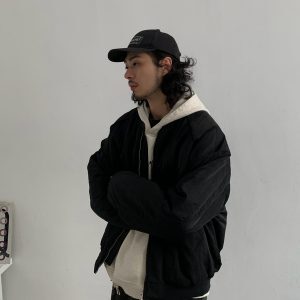 American Vintage Loose Short Cotton Jacket Unisex Japanese Style Winter Baseball Jacket Thick Outerwear