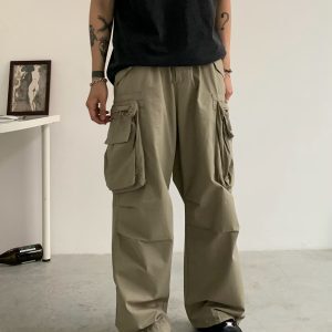 American Vintage Loose Work Pants for Men - Straight Leg Japanese Casual Cargo Pants in City Boy Style