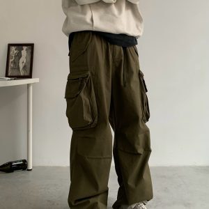 American Vintage Loose Work Pants for Men - Straight Leg Japanese Casual Cargo Pants in City Boy Style