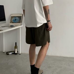 American Vintage Minimalist Aesthetic Unisex Quick-Dry Solid Color Five-Point Sports Shorts - Trendy 90s Loose Fit