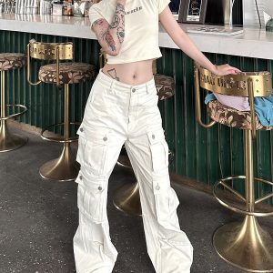 American Vintage Multi-Pocket Work Pants for Men and Women, Casual Long Paratrooper Pants, 90s Style