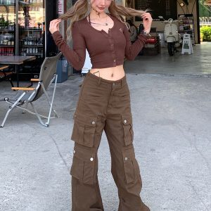 American Vintage Multi-Pocket Work Pants for Men and Women, Casual Long Paratrooper Pants, 90s Style