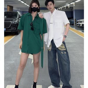 American Vintage Ripped Jeans for Women, Trendy High Street Wide-Leg Pants, Straight Loose Fit, Niche Design