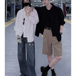 American Vintage Ripped Jeans for Women, Trendy High Street Wide-Leg Pants, Straight Loose Fit, Niche Design