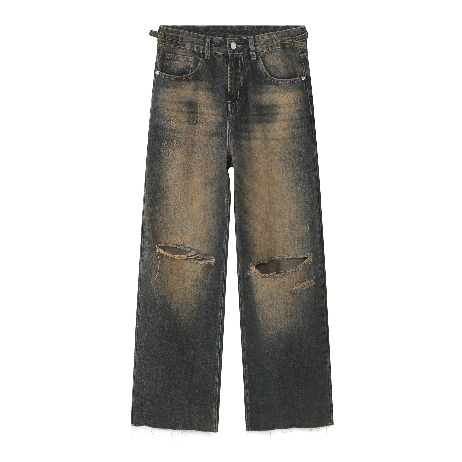 American Vintage Ripped Straight Leg Jeans for Men and Women, Loose Wide Leg Fit, 90s Inspired, Casual Denim Pants