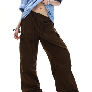 American Vintage Straight-Leg Cargo Pants for Men and Women, High Street Casual with Drawstring Design, Stylish Unisex Fashion