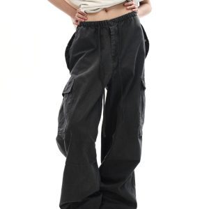 American Vintage Straight-Leg Cargo Pants for Men and Women, High Street Casual with Drawstring Design, Stylish Unisex Fashion