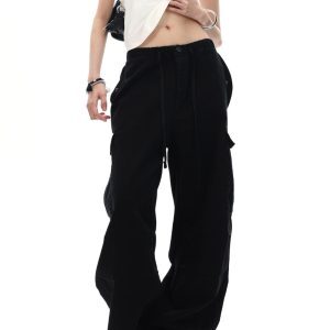 American Vintage Straight-Leg Cargo Pants for Men and Women, High Street Casual with Drawstring Design, Stylish Unisex Fashion